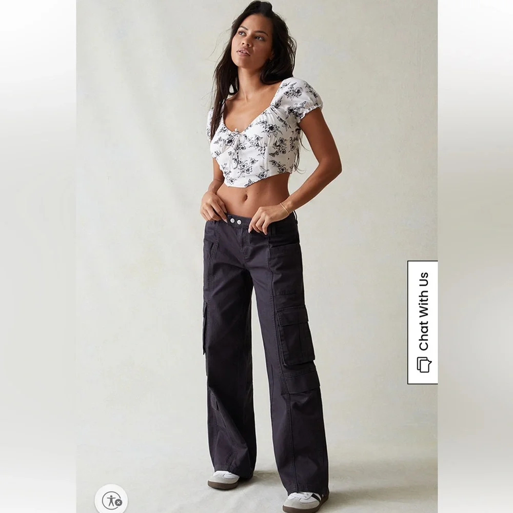 Pacsun Dark Gray Tab Low Rise Baggy Cargo Pants - Picture 2 of 4